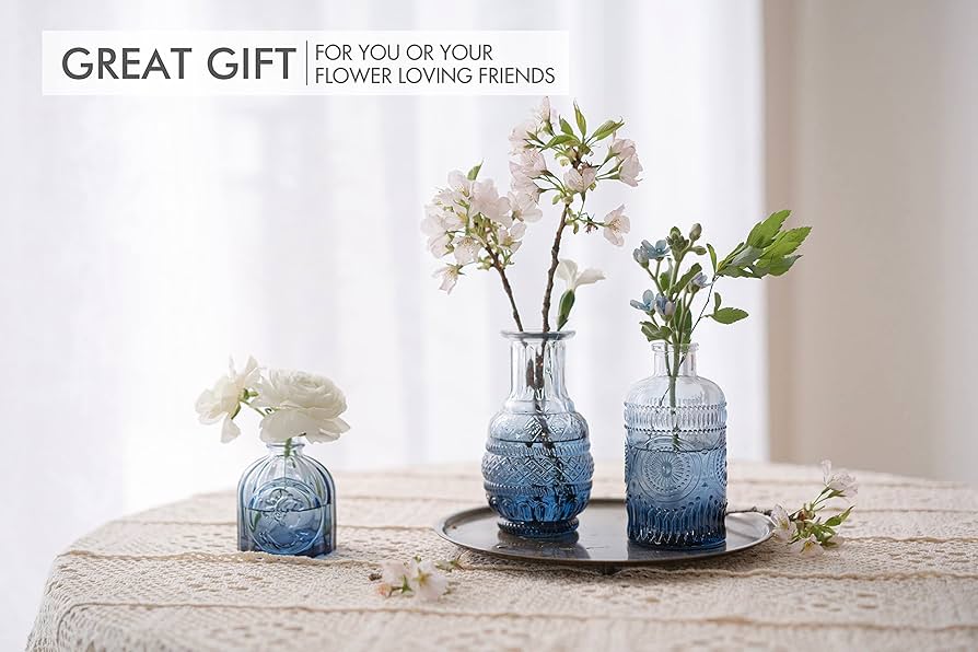 Antique Glass Vase セット Amazon.com: Hedume Set of 10 Small Glass Flower Vases, Clear